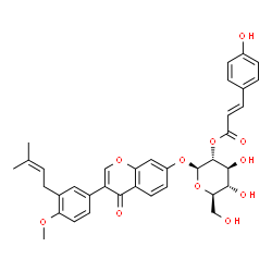 ChemSpider 2D Image | 3-[4-Methoxy-3-(3-methyl-2-buten-1-yl)phenyl]-4-oxo-4H-chromen-7-yl 2-O-[(2E)-3-(4-hydroxyphenyl)-2-propenoyl]-beta-D-glucopyranoside | C36H36O11