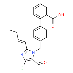 ChemSpider 2D Image | 4'-({2-[(1E)-1-Buten-1-yl]-4-chloro-5-formyl-1H-imidazol-1-yl}methyl)-2-biphenylcarboxylic acid | C22H19ClN2O3