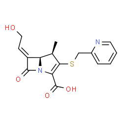 ChemSpider 2D Image | (4R,5R,6E)-6-(2-Hydroxyethylidene)-4-methyl-7-oxo-3-[(2-pyridinylmethyl)sulfanyl]-1-azabicyclo[3.2.0]hept-2-ene-2-carboxylic acid | C16H16N2O4S