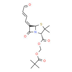 ChemSpider 2D Image | [(2,2-Dimethylpropanoyl)oxy]methyl (2S,5R,6Z)-3,3-dimethyl-7-oxo-6-[(2E)-4-oxo-2-buten-1-ylidene]-4-thia-1-azabicyclo[3.2.0]heptane-2-carboxylate | C18H23NO6S