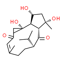 ChemSpider 2D Image | (1R,3S,3aR,5S,12R,12aR)-1,3,12-Trihydroxy-5-isopropyl-3,8,12-trimethyl-2,3,3a,6,7,11,12,12a-octahydrocyclopenta[11]annulene-4,10(1H,5H)-dione | C20H32O5