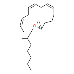 ChemSpider 2D Image | (6Z)-15-(1-Iodohexyl)oxacyclopentadeca-6,9,12-trien-2-one | C20H31IO2