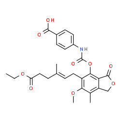 ChemSpider 2D Image | 4-{[({5-[(2E)-6-Ethoxy-3-methyl-6-oxo-2-hexen-1-yl]-6-methoxy-7-methyl-3-oxo-1,3-dihydro-2-benzofuran-4-yl}oxy)carbonyl]amino}benzoic acid | C27H29NO9