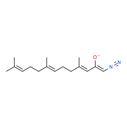 ChemSpider 2D Image | (1Z,3E,7E)-1-Diazonio-4,8,12-trimethyl-1,3,7,11-tridecatetraen-2-olate | C16H24N2O