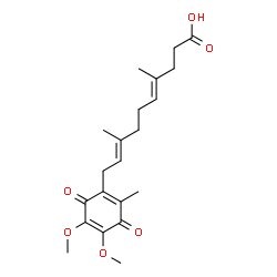 ChemSpider 2D Image | (4E,8E)-10-(4,5-Dimethoxy-2-methyl-3,6-dioxo-1,4-cyclohexadien-1-yl)-4,8-dimethyl-4,8-decadienoic acid | C21H28O6