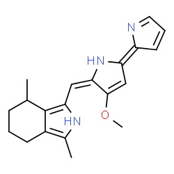 ChemSpider 2D Image | 3-{(E)-[(5Z)-3-Methoxy-5-(2H-pyrrol-2-ylidene)-1,5-dihydro-2H-pyrrol-2-ylidene]methyl}-1,4-dimethyl-4,5,6,7-tetrahydro-2H-isoindole | C20H23N3O
