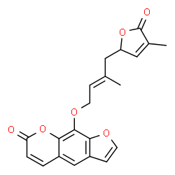 ChemSpider 2D Image | 9-{[(2E)-3-Methyl-4-(4-methyl-5-oxo-2,5-dihydro-2-furanyl)-2-buten-1-yl]oxy}-7H-furo[3,2-g]chromen-7-one | C21H18O6