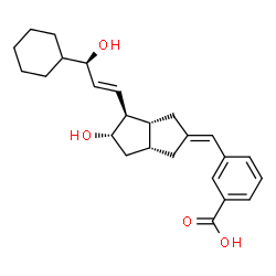 ChemSpider 2D Image | 3-{(E)-[(3aR,4S,5S,6aR)-4-[(1E,3R)-3-Cyclohexyl-3-hydroxy-1-propen-1-yl]-5-hydroxyhexahydro-2(1H)-pentalenylidene]methyl}benzoic acid | C25H32O4