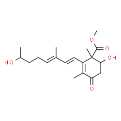 ChemSpider 2D Image | Methyl 6-hydroxy-2-[(1E,3E)-7-hydroxy-3-methyl-1,3-octadien-1-yl]-1,3-dimethyl-4-oxo-2-cyclohexene-1-carboxylate | C19H28O5