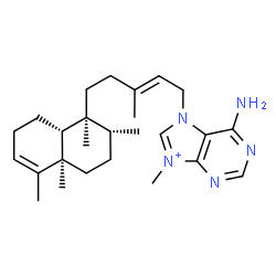 ChemSpider 2D Image | 6-Amino-9-methyl-7-{(2E)-3-methyl-5-[(1S,2R,4aR,8aR)-1,2,4a,5-tetramethyl-1,2,3,4,4a,7,8,8a-octahydro-1-naphthalenyl]-2-penten-1-yl}-7H-purin-9-ium | C26H40N5