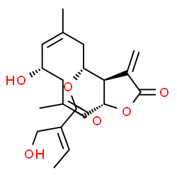 ChemSpider 2D Image | (3aR,4R,6Z,8S,10Z,11aR)-8-Hydroxy-6,10-dimethyl-3-methylene-2-oxo-2,3,3a,4,5,8,9,11a-octahydrocyclodeca[b]furan-4-yl (2E)-2-(hydroxymethyl)-2-butenoate | C20H26O6