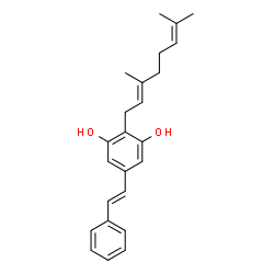 ChemSpider 2D Image | 2-[(2E)-3,7-Dimethyl-2,6-octadien-1-yl]-5-[(E)-2-phenylvinyl]-1,3-benzenediol | C24H28O2