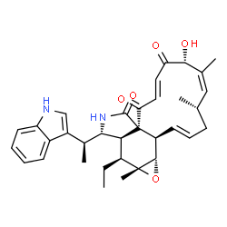 ChemSpider 2D Image | (1E,4S,5Z,7R,9E,11aR,14S,14aR,15S,15aR,16aS,16bR)-15-Ethyl-7-hydroxy-14-[(1S)-1-(1H-indol-3-yl)ethyl]-4,6,15a-trimethyl-4,7,14,14a,15,15a,16a,16b-octahydro-3H-cyclotrideca[d]oxireno[f]isoindole-8,11,1
2(13H)-trione | C34H40N2O5