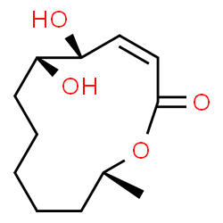 ChemSpider 2D Image | (3Z,5R,6S,12R)-5,6-Dihydroxy-12-methyloxacyclododec-3-en-2-one | C12H20O4