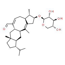 ChemSpider 2D Image | (2S,3S,3aS,5E,6aS,7aR,10S,10aS,11aS,12Z)-6-Formyl-10-isopropyl-3,7a,12-trimethyl-1,2,3,3a,4,6a,7,7a,8,9,10,10a,11,11a-tetradecahydrocyclopenta[4,5]cycloocta[1,2-f]inden-2-yl beta-D-xylopyranoside | C30H46O6