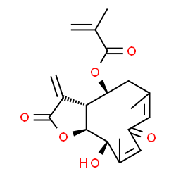 ChemSpider 2D Image | (3aR,4S,11S,11aS)-11-Hydroxy-6,10-dimethyl-3-methylene-2,8-dioxo-2,3,3a,4,5,8,11,11a-octahydrocyclodeca[b]furan-4-yl methacrylate | C19H22O6