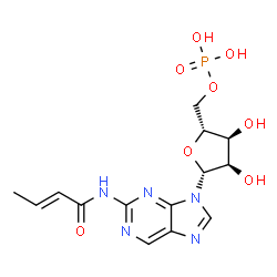 ChemSpider 2D Image | N-[(2E)-2-Butenoyl]-9-(5-O-phosphono-beta-D-ribofuranosyl)-9H-purin-2-amine | C14H18N5O8P
