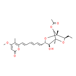 ChemSpider 2D Image | (1R,3xi,6S)-3-O-Acetyl-1,4:2,6-dianhydro-1-ethyl-6-[(1E,3E,5E)-6-(4-methoxy-5-methyl-2-oxo-2H-pyran-6-yl)-1,3,5-hexatrien-1-yl]-2,4-dimethyl-L-arabino-hexitol | C25H32O8