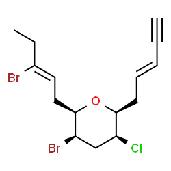 ChemSpider 2D Image | (2R,3R,5S,6S)-3-Bromo-2-[(2Z)-3-bromo-2-penten-1-yl]-5-chloro-6-[(2E)-2-penten-4-yn-1-yl]tetrahydro-2H-pyran | C15H19Br2ClO