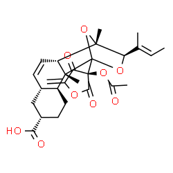 ChemSpider 2D Image | (2R,3S,6S,8R,11S,12S,13R)-1-[(3S)-3-Acetoxy-5-methylene-2,4-dioxotetrahydro-3-furanyl]-13-[(2E)-2-buten-2-yl]-2,12-dimethyl-14,15-dioxatetracyclo[10.2.1.0~2,11~.0~3,8~]pentadec-9-ene-6-carboxylic acid | C27H32O9