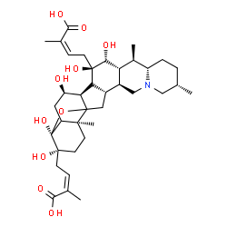 ChemSpider 2D Image | (2Z,2'Z)-4,4'-[(3beta,4alpha,5xi,7alpha,9xi,14xi,15alpha,16beta)-3,4,7,15,16-Pentahydroxy-4,9-epoxycevane-3,15-diyl]bis(2-methyl-2-butenoic acid) | C37H55NO10
