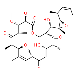 ChemSpider 2D Image | (3R,4S,5S,7R,8R,9Z,11S,14S,15R,17R)-3,8,14-Trihydroxy-17-[(S)-hydroxy{(2R,3R)-2-methyl-3-[(2S,3Z)-3-penten-2-yl]-2-oxiranyl}methyl]-4-methoxy-5,7,9,11,15-pentamethyloxacyclooctadec-9-ene-2,6,12,16-tet
rone | C32H50O11