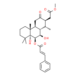 ChemSpider 2D Image | (6beta,7beta,13beta,14alpha)-5,7-Dihydroxy-13-(2-methoxy-2-oxoethyl)-14-methyl-12-oxopodocarpan-6-yl (2E)-3-phenylacrylate | C30H40O7
