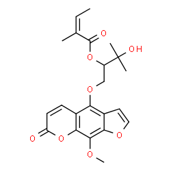 ChemSpider 2D Image | 3-Hydroxy-1-[(9-methoxy-7-oxo-7H-furo[3,2-g]chromen-4-yl)oxy]-3-methyl-2-butanyl (2Z)-2-methyl-2-butenoate | C22H24O8