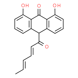 ChemSpider 2D Image | 10-[(2E,4E)-2,4-Hexadienoyl]-1,8-dihydroxy-9(10H)-anthracenone | C20H16O4