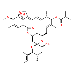 ChemSpider 2D Image | (2S,3R,4'S,5S,6S,8'R,10'E,13'S,14'E,16'E,20'R,21'R,24'S)-6-[(2E)-2-Buten-2-yl]-3,24'-dihydroxy-21'-methoxy-5,11',13',22'-tetramethyl-2'-oxo-3,4,5,6-tetrahydrospiro[pyran-2,6'-[3,7,19]trioxatetracyclo[
15.6.1.1~4,8~.0~20,24~]pentacosa[10,14,16,22]tetraen]-12'-yl 2-methylpropanoate | C39H56O10