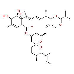 ChemSpider 2D Image | (2R,4'S,5S,6S,8'R,10'E,13'S,14'E,16'E,20'R,21'R,24'S)-6-[(2E)-2-Buten-2-yl]-21',24'-dihydroxy-5,11',13',22'-tetramethyl-2'-oxo-3,4,5,6-tetrahydrospiro[pyran-2,6'-[3,7,19]trioxatetracyclo[15.6.1.1~4,8~
.0~20,24~]pentacosa[10,14,16,22]tetraen]-12'-yl 2-methylpropanoate | C38H54O9