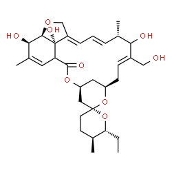 ChemSpider 2D Image | (2R,4'S,5S,6R,8'R,10'E,13'S,14'E,16'E,20'R,21'R,24'S)-6-Ethyl-12',21',24'-trihydroxy-11'-(hydroxymethyl)-5,13',22'-trimethyl-3,4,5,6-tetrahydro-2'H-spiro[pyran-2,6'-[3,7,19]trioxatetracyclo[15.6.1.1~4
,8~.0~20,24~]pentacosa[10,14,16,22]tetraen]-2'-one | C32H46O9