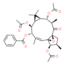 ChemSpider 2D Image | (1S,3R,4S,5S,7R,8S,9S,10Z,12R,13R,14R)-4,8,13-Triacetoxy-3,6,6,10,14-pentamethyl-2-oxo-16-oxatetracyclo[10.3.1.0~1,12~.0~5,7~]hexadec-10-en-9-yl benzoate | C33H40O10