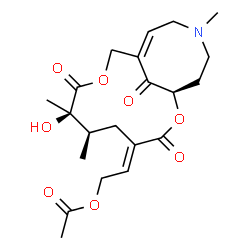 ChemSpider 2D Image | (2E)-2-[(1R,6R,7R,11Z)-7-Hydroxy-6,7,14-trimethyl-3,8,17-trioxo-2,9-dioxa-14-azabicyclo[9.5.1]heptadec-11-en-4-ylidene]ethyl acetate | C21H29NO8