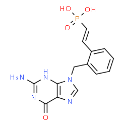 ChemSpider 2D Image | [(E)-2-{2-[(2-Amino-6-oxo-3,6-dihydro-9H-purin-9-yl)methyl]phenyl}vinyl]phosphonic acid | C14H14N5O4P