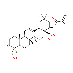 ChemSpider 2D Image | (5xi,18alpha,22beta)-24-Hydroxy-22-{[(2E)-2-methyl-2-butenoyl]oxy}-3-oxoolean-12-en-28-oic acid | C35H52O6
