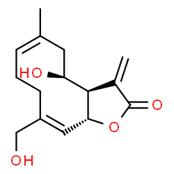 ChemSpider 2D Image | (3aR,4S,6Z,10E,11aR)-4-Hydroxy-10-(hydroxymethyl)-6-methyl-3-methylene-3a,4,5,8,9,11a-hexahydrocyclodeca[b]furan-2(3H)-one | C15H20O4