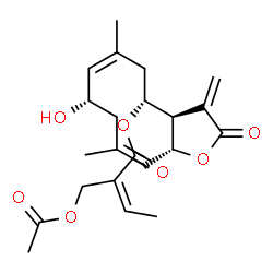 ChemSpider 2D Image | (3aR,4R,6Z,8S,10Z,11aR)-8-Hydroxy-6,10-dimethyl-3-methylene-2-oxo-2,3,3a,4,5,8,9,11a-octahydrocyclodeca[b]furan-4-yl (2Z)-2-(acetoxymethyl)-2-butenoate | C22H28O7
