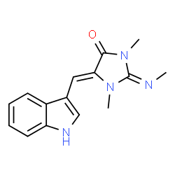 ChemSpider 2D Image | (2Z,5Z)-5-(1H-Indol-3-ylmethylene)-1,3-dimethyl-2-(methylimino)-4-imidazolidinone | C15H16N4O