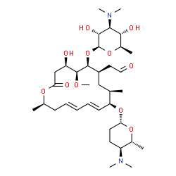 ChemSpider 2D Image | [(4R,5S,6S,7R,9R,10R,11E,13E,16R)-6-{[(2S,3R,4S,5S,6R)-4-(Dimethylamino)-3,5-dihydroxy-6-methyltetrahydro-2H-pyran-2-yl]oxy}-10-{[(2R,5S,6R)-5-(dimethylamino)-6-methyltetrahydro-2H-pyran-2-yl]oxy}-4-h
ydroxy-5-methoxy-9,16-dimethyl-2-oxooxacyclohexadeca-11,13-dien-7-yl]acetaldehyde | C36H62N2O11
