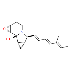 ChemSpider 2D Image | (1aR,5S,5aR,6aS,6bS,6cR)-5-[(1E,3E,5E)-5-Methyl-1,3,5-heptatrien-1-yl]octahydro-6bH-cyclopropa[a]oxireno[g]indolizin-6b-ol | C17H23NO2