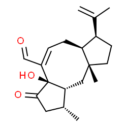 ChemSpider 2D Image | (1R,3aR,4E,6aS,7S,9aR,10aR)-3a-Hydroxy-7-isopropenyl-1,9a-dimethyl-3-oxo-1,2,3,3a,6,6a,7,8,9,9a,10,10a-dodecahydrodicyclopenta[a,d][8]annulene-4-carbaldehyde | C20H28O3
