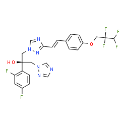 ChemSpider 2D Image | (2R)-2-(2,4-Difluorophenyl)-1-(3-{(E)-2-[4-(2,2,3,3-tetrafluoropropoxy)phenyl]vinyl}-1H-1,2,4-triazol-1-yl)-3-(1H-1,2,4-triazol-1-yl)-2-propanol | C24H20F6N6O2
