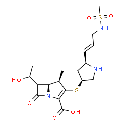 ChemSpider 2D Image | (4R,5S)-6-(1-Hydroxyethyl)-4-methyl-3-{[(3S,5S)-5-{(1E)-3-[(methylsulfonyl)amino]-1-propen-1-yl}-3-pyrrolidinyl]sulfanyl}-7-oxo-1-azabicyclo[3.2.0]hept-2-ene-2-carboxylic acid | C18H27N3O6S2