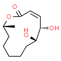 ChemSpider 2D Image | (3Z,5S,6S,12R)-5,6-Dihydroxy-12-methyloxacyclododec-3-en-2-one | C12H20O4