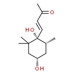 ChemSpider 2D Image | (3E)-4-[(1S,4S,6R)-1,4-Dihydroxy-2,2,6-trimethylcyclohexyl]-3-buten-2-one | C13H22O3