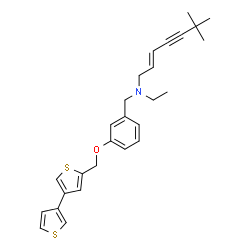 ChemSpider 2D Image | (2E)-N-[3-(3,3'-Bithiophen-5-ylmethoxy)benzyl]-N-ethyl-6,6-dimethyl-2-hepten-4-yn-1-amine | C27H31NOS2