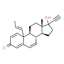 ChemSpider 2D Image | (8R,9S,13S,14S)-17-Ethynyl-17-hydroxy-13-methyl-10-[(1E)-1-propen-1-yl]-8,9,10,11,12,13,14,15,16,17-decahydro-3H-cyclopenta[a]phenanthren-3-one | C23H26O2