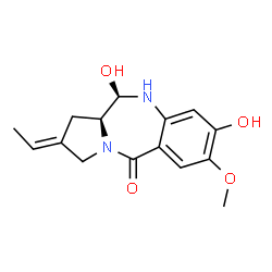 ChemSpider 2D Image | (2E,11R,11aS)-2-Ethylidene-8,11-dihydroxy-7-methoxy-1,2,3,10,11,11a-hexahydro-5H-pyrrolo[2,1-c][1,4]benzodiazepin-5-one | C15H18N2O4