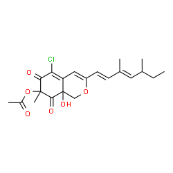 ChemSpider 2D Image | 1H-2-Benzopyran-6,8(7H,8aH)-dione, 7-(acetyloxy)-5-chloro-3-(3,5-dimethyl-1,3-heptadienyl)-8a-hydroxy-7-methyl- | C21H25ClO6